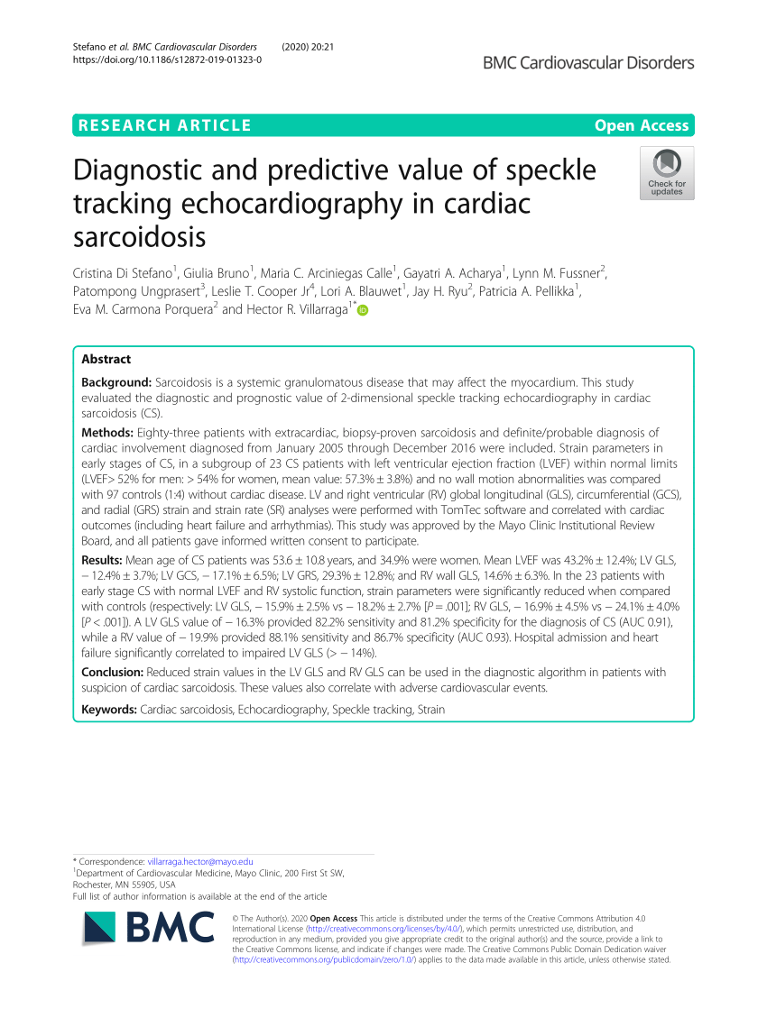 Diagnostic and predictive value of speckle tracking echocardiography in  cardiac sarcoidosis, BMC Cardiovascular Disorders