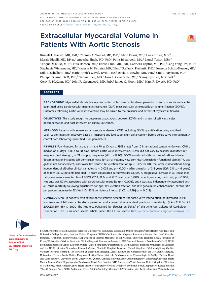 Pdf Extracellular Myocardial Volume In Patients With Aortic Stenosis