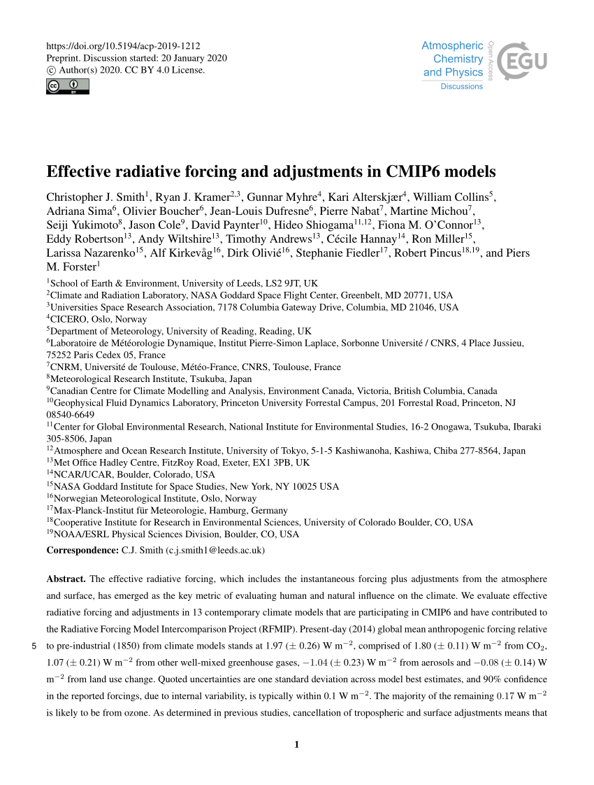 PDF Effective radiative forcing and adjustments in CMIP6 models