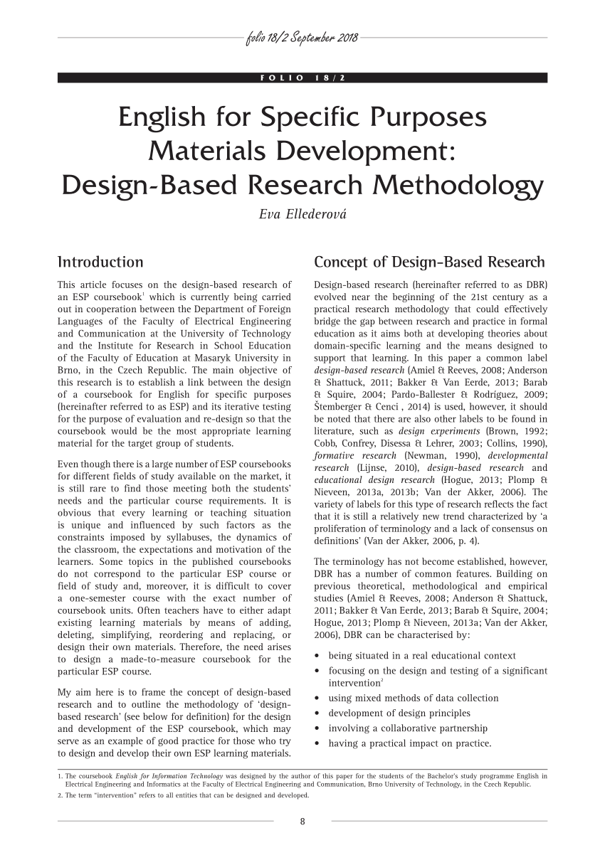 Pdf English For Specific Purposes Materials Development Design Based Research Methodology