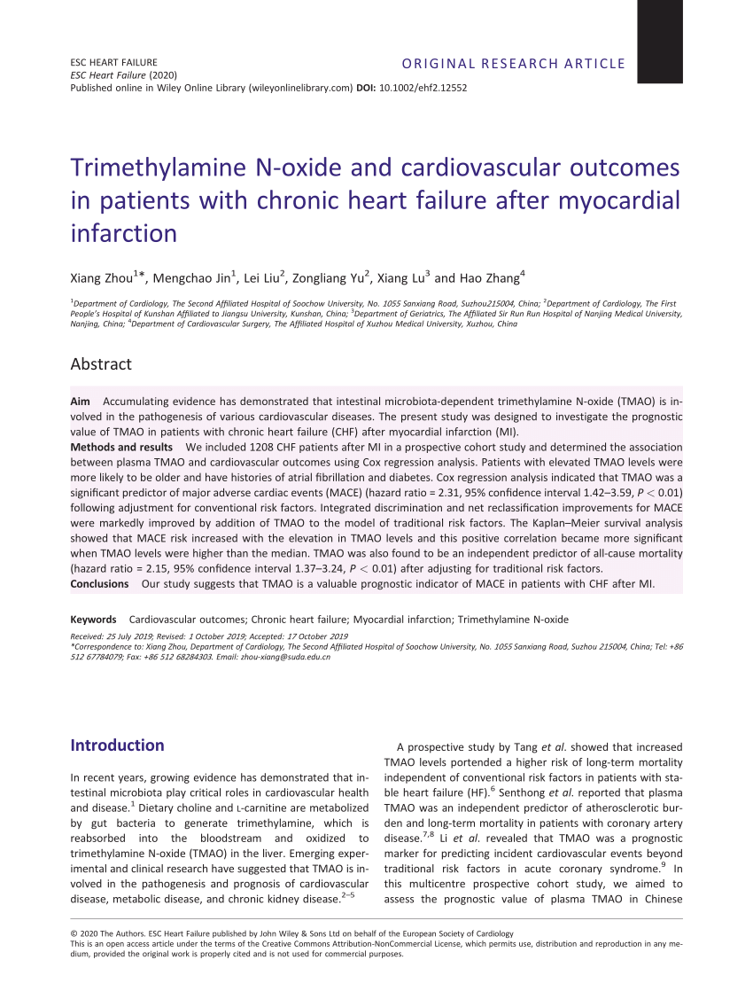 (PDF) Trimethylamine N‐oxide and cardiovascular in patients