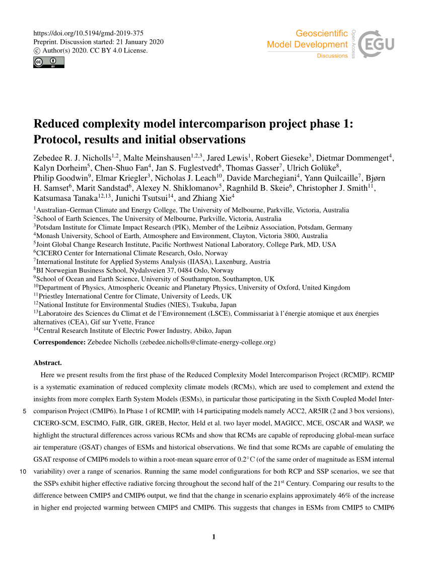 PDF) Reduced complexity model intercomparison project phase 1 