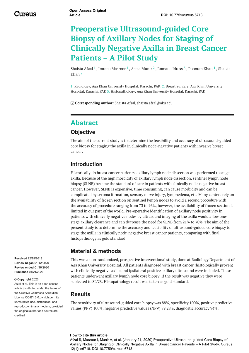 Pdf Preoperative Ultrasound Guided Core Biopsy Of Axillary Nodes For Staging Of Clinically 