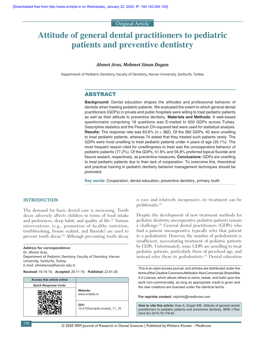 (PDF) Attitude of general dental practitioners to pediatric patients ...