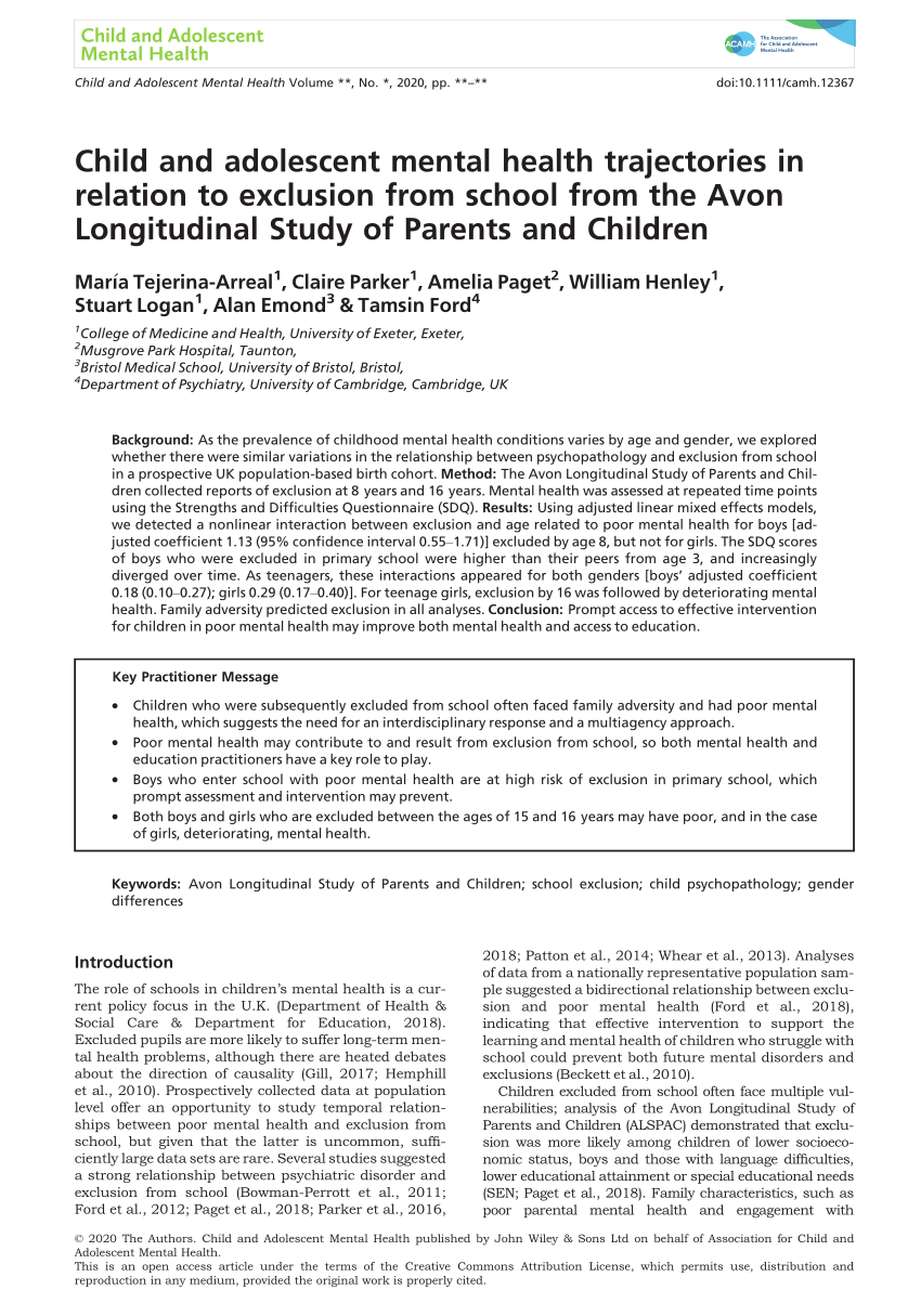 PDF) Child and adolescent mental health trajectories in relation ...