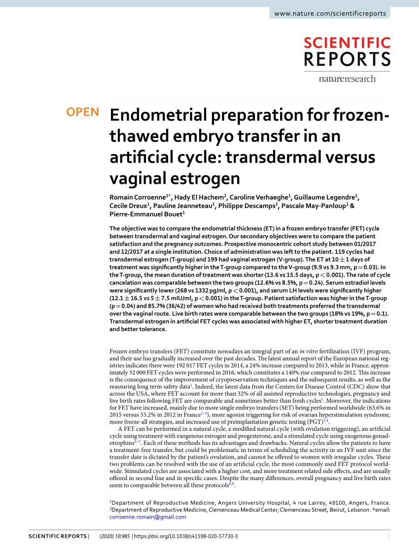 (PDF) Endometrial preparation for frozen-thawed embryo transfer in ...