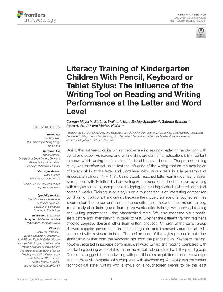 (PDF) Literacy Training of Kindergarten Children With Pencil, Keyboard