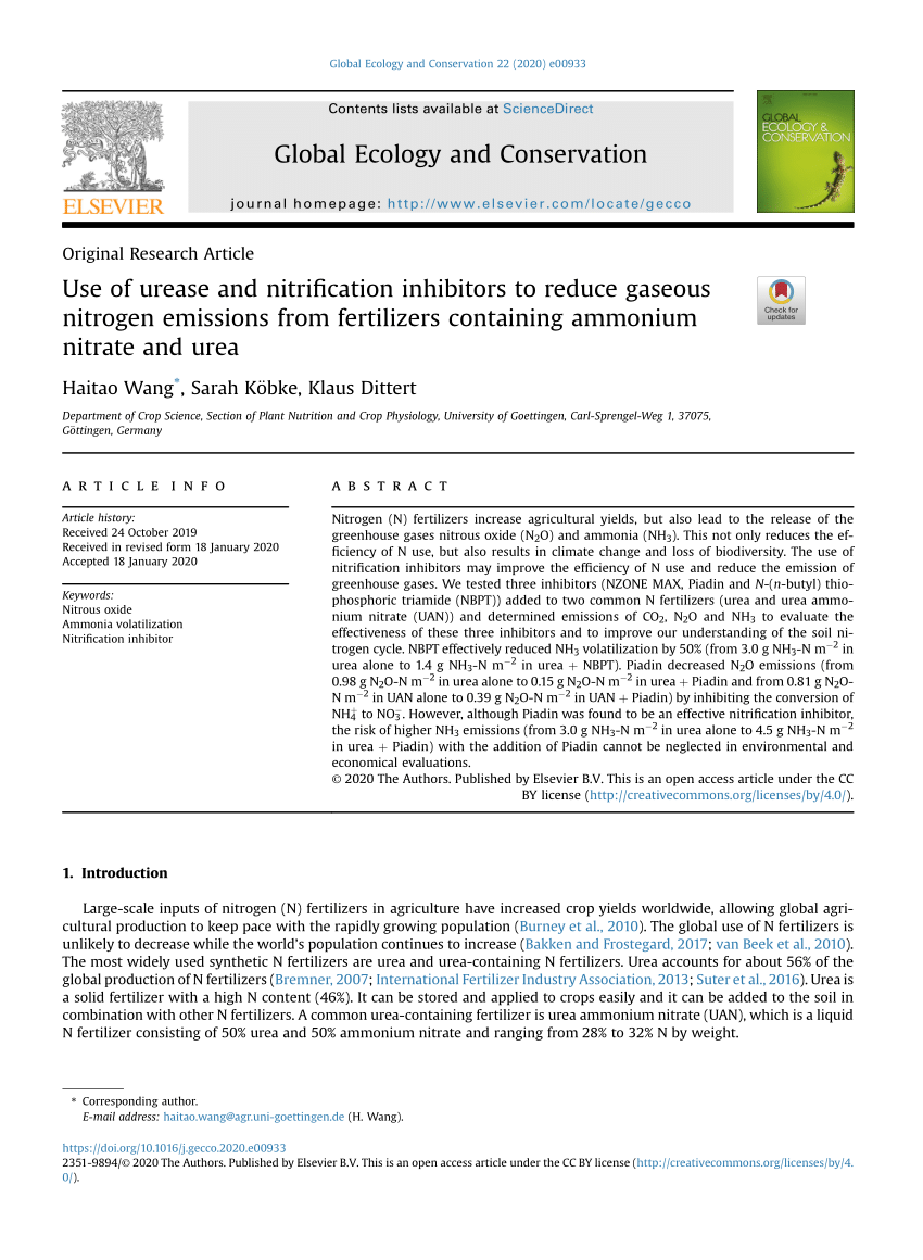 Pdf Use Of Urease And Nitrification Inhibitors To Reduce Gaseous Nitrogen Emissions From Fertilizers Containing Ammonium Nitrate And Urea