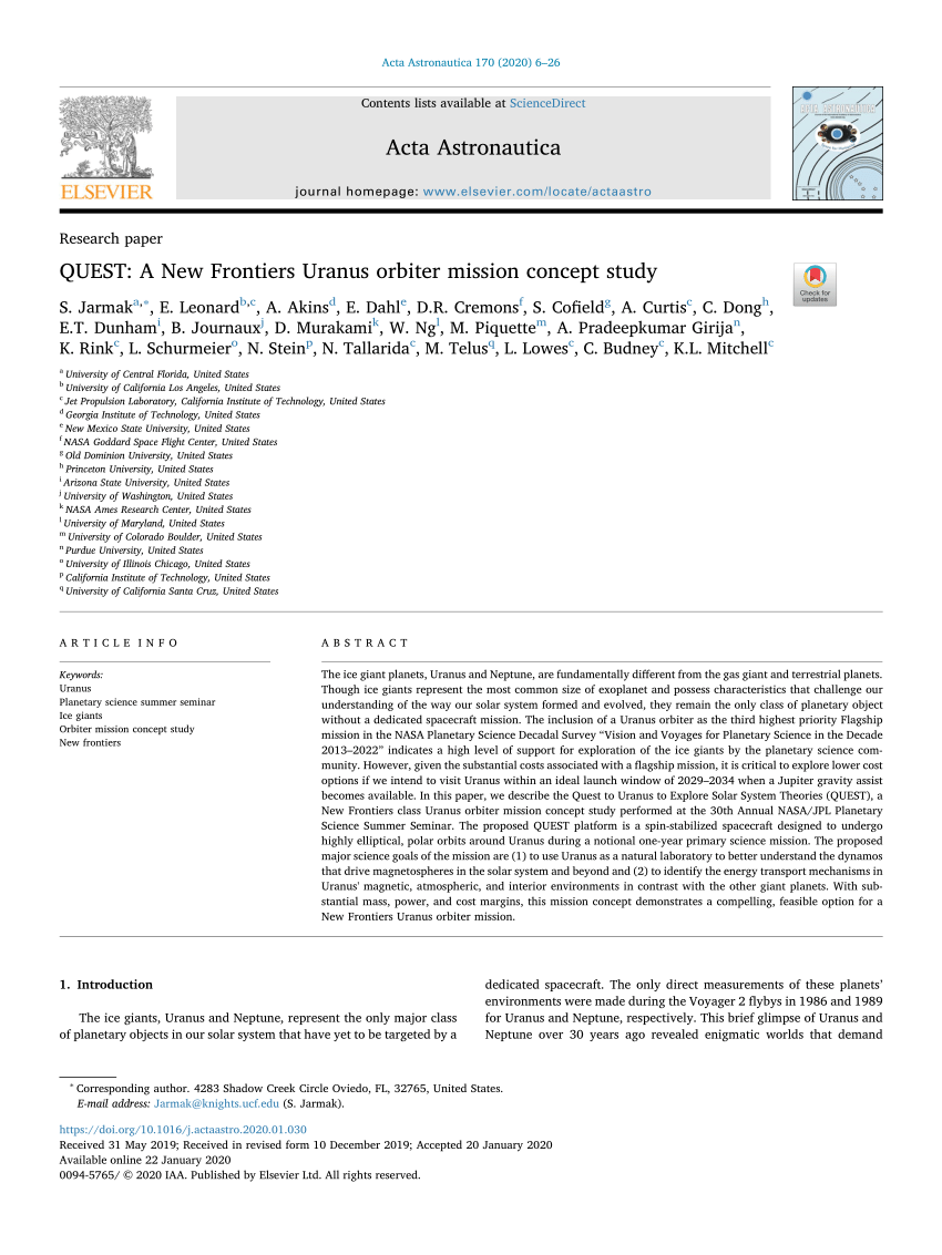 Pdf Quest A New Frontiers Uranus Orbiter Mission Concept Study Images, Photos, Reviews