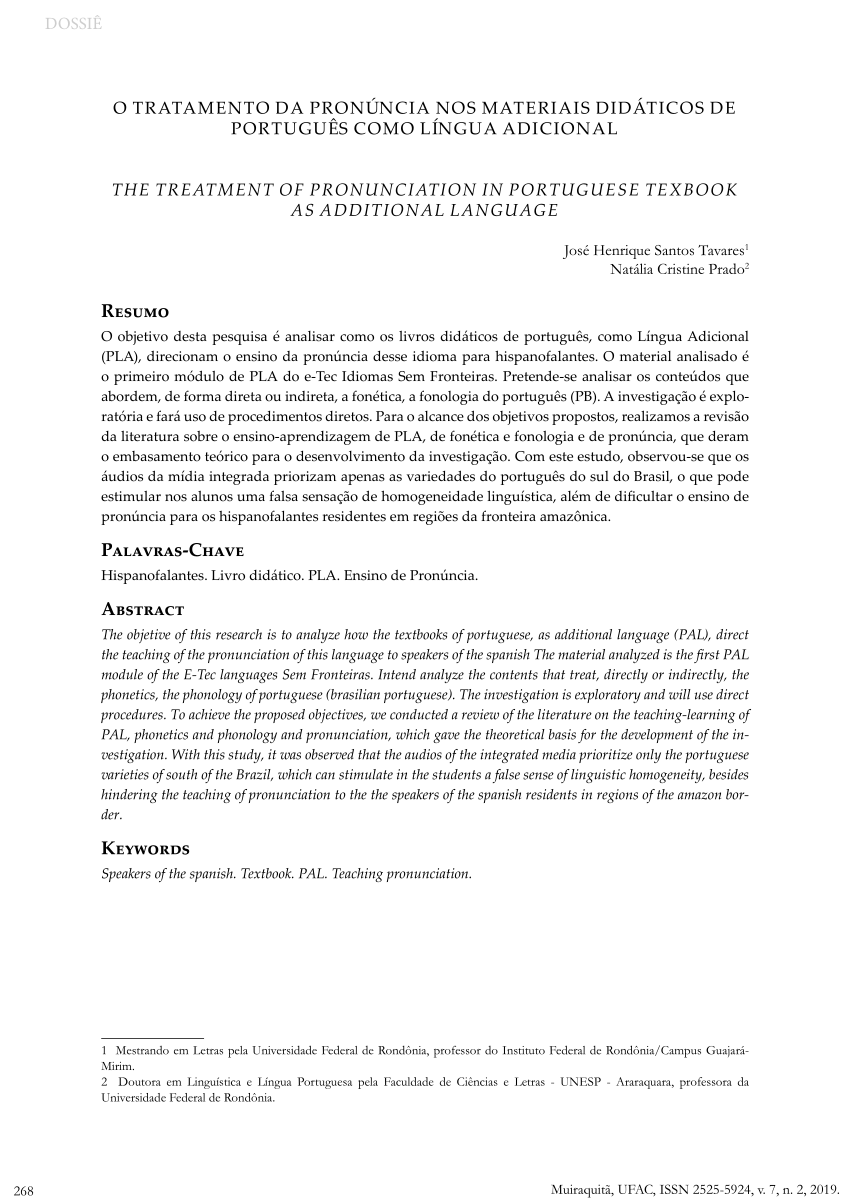 PDF) A formação em pronúncia de professores de Espanhol como Língua  Adicional: Uma proposta didática