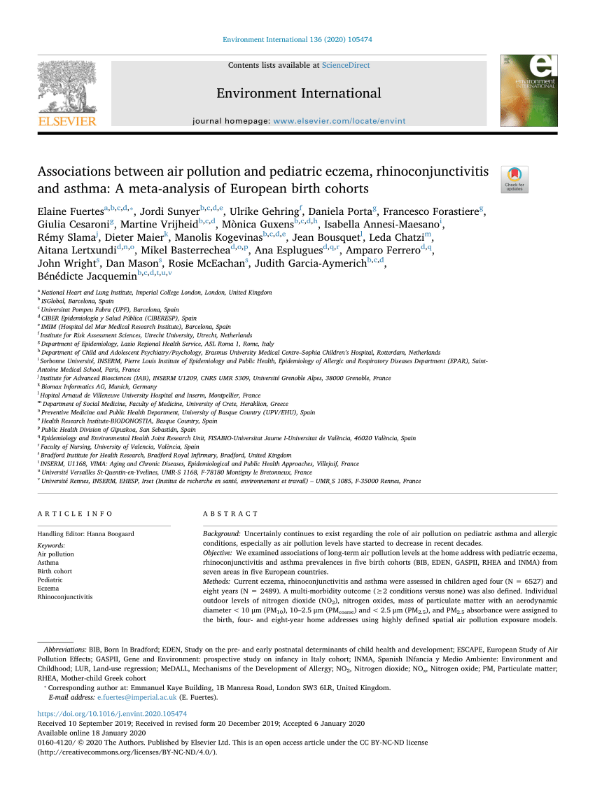 PDF) Associations between air pollution and pediatric eczema ...