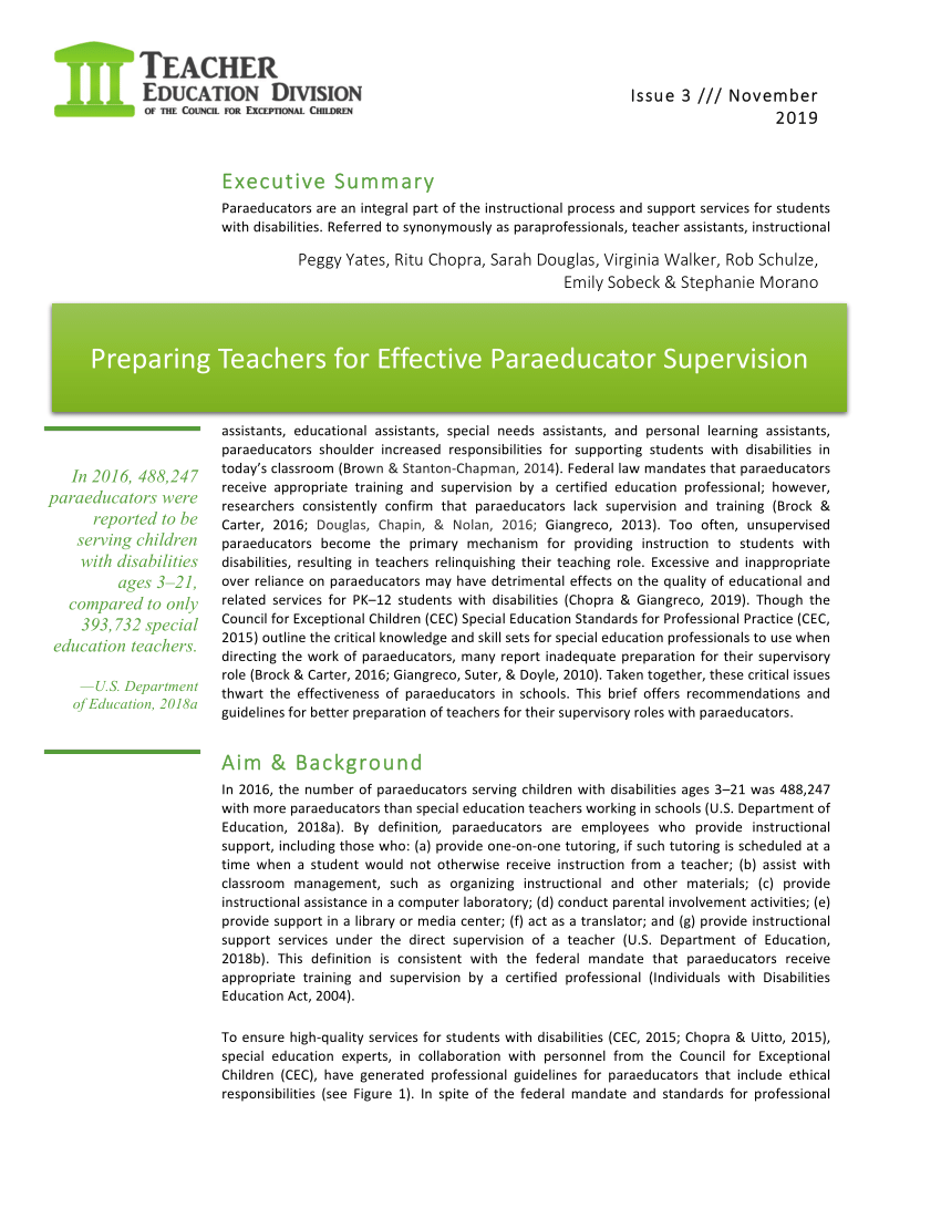 Pdf) Preparing Teachers For Effective Paraeducator Supervision