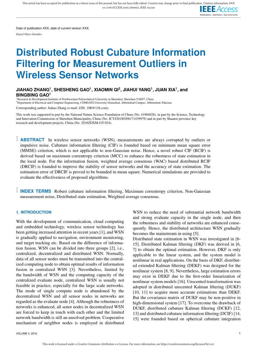 PDF) Distributed Robust Cubature Information Filtering for Measurement  Outliers in Wireless Sensor Networks