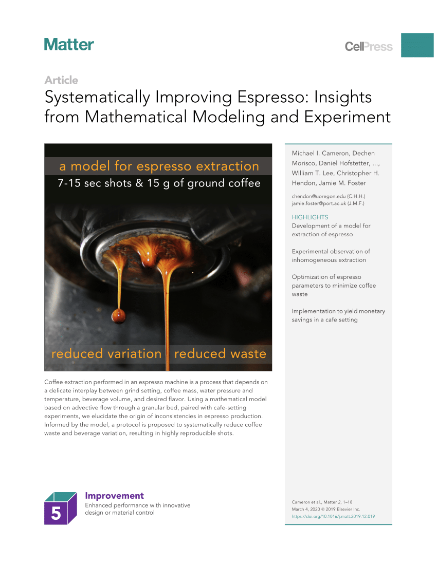 Pdf Systematically Improving Espresso Insights From Mathematical Modeling And Experiment