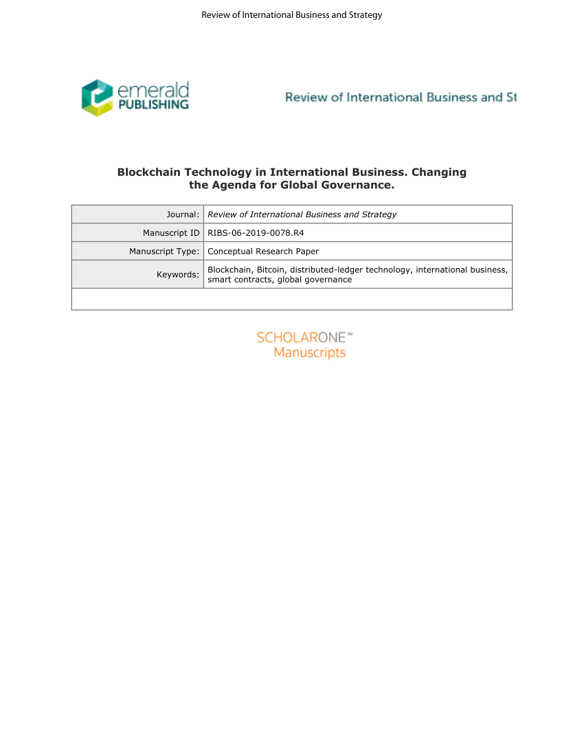 Pdf Blockchain Technology In International Business Changing The Agenda For Global Governance Blockchain Technology In International Business Changing The Agenda For Global Governance