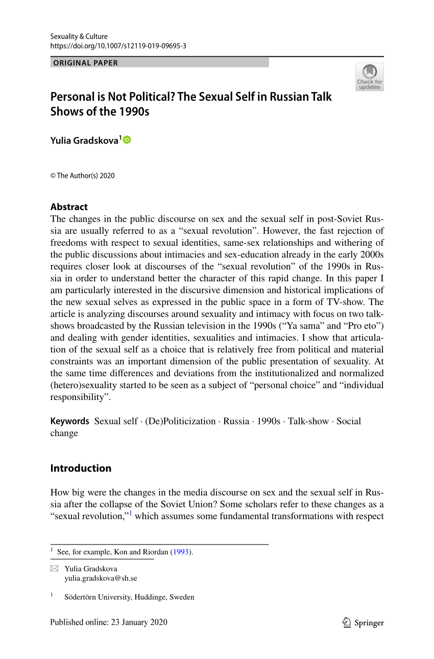 PDF) Personal is Not Political? The Sexual Self in Russian Talk Shows of  the 1990s