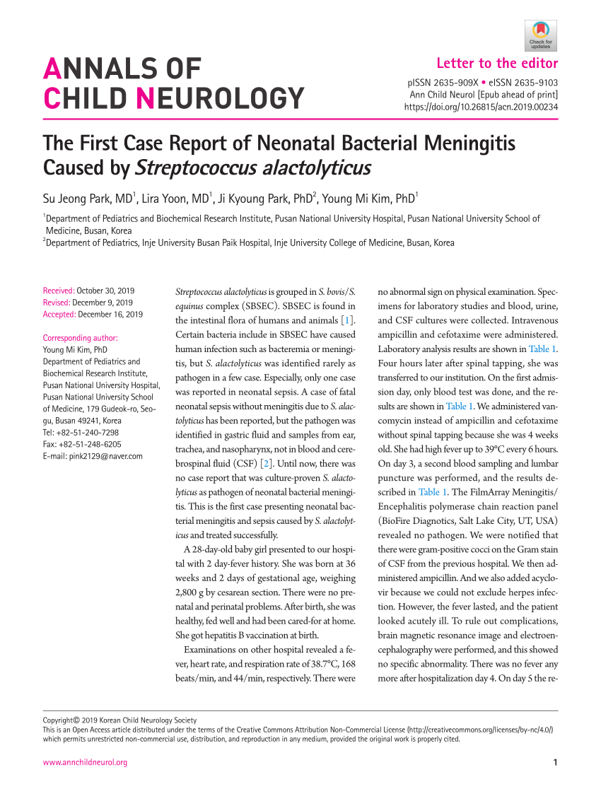 (PDF) The First Case Report of Neonatal Bacterial Meningitis Caused by ...