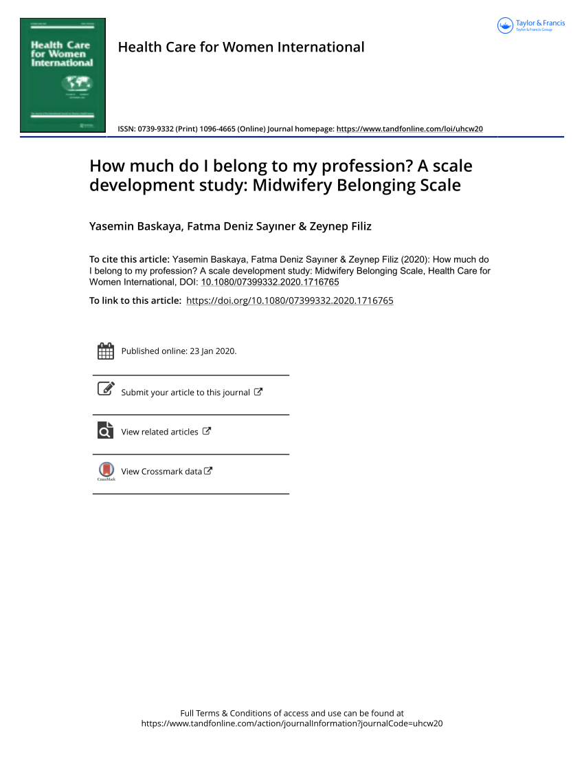 pdf how much do i belong to my profession a scale development study midwifery belonging scale