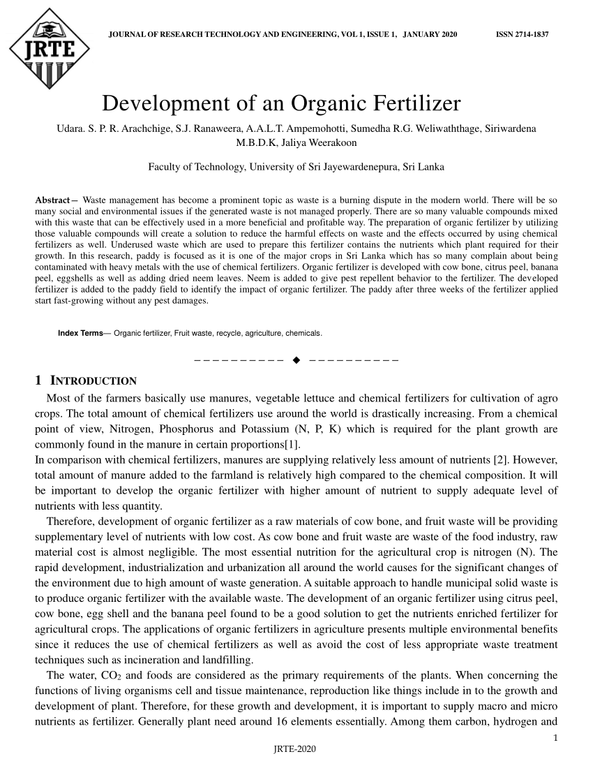 (PDF) Development of an Organic Fertilizer