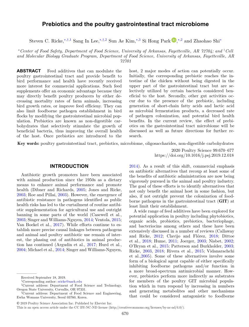 Pdf Prebiotics And The Poultry Gastrointestinal Tract Microbiome