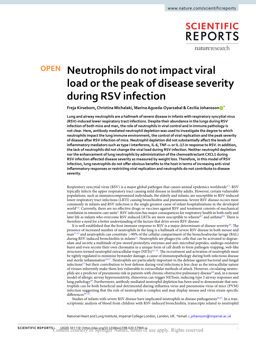 PDF) Neutrophils not impact viral or peak of disease severity during RSV infection