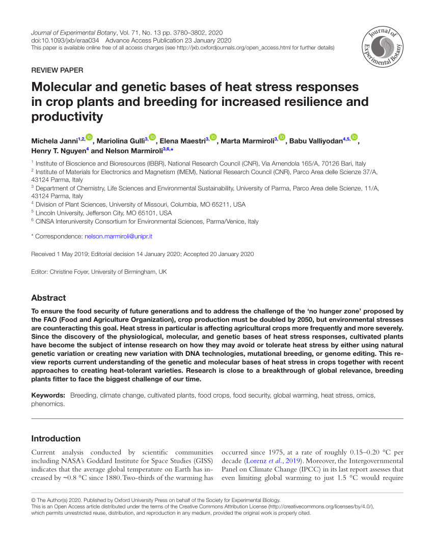 PDF) Molecular and genetic bases of heat stress responses in crop 