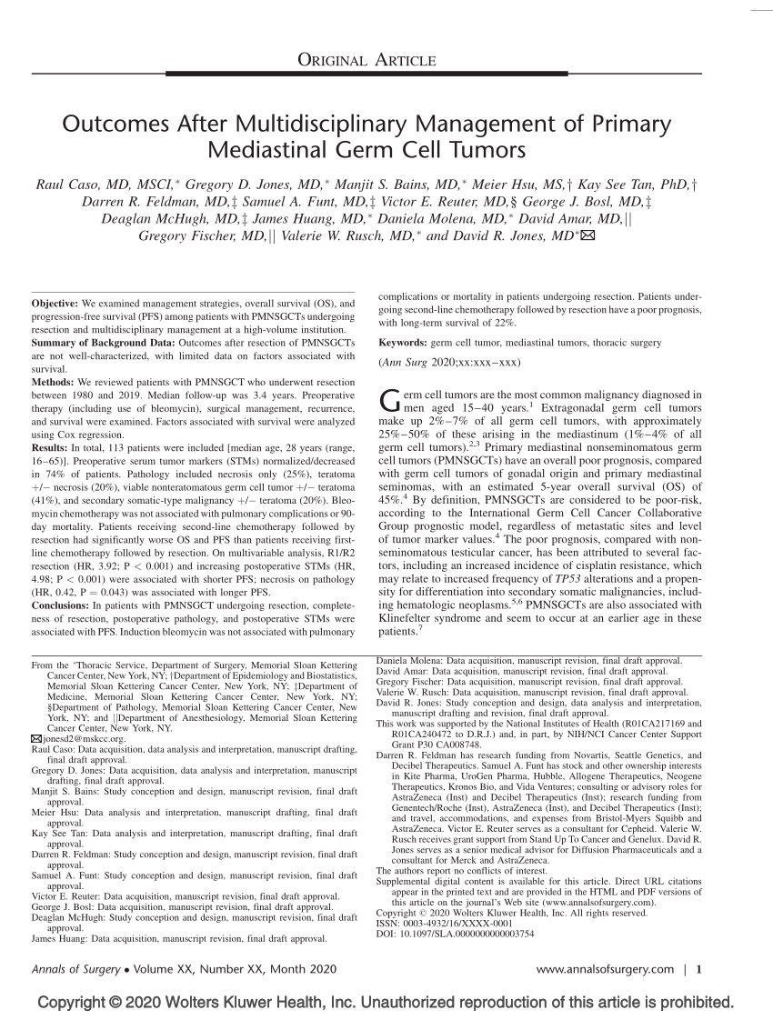 PDF) Outcomes After Multidisciplinary Management of Primary Mediastinal  Germ Cell Tumors