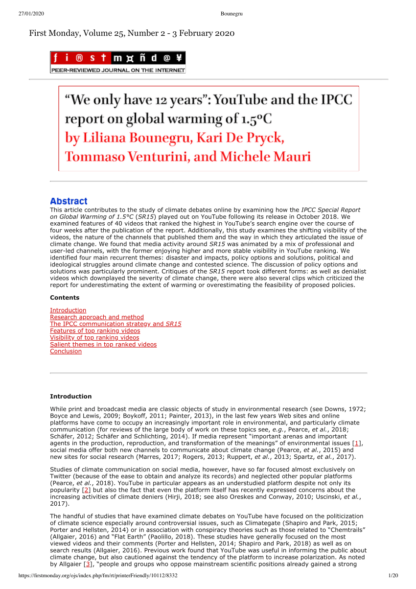 Pdf We Only Have 12 Years Youtube And The Ipcc Report On Global Warming Of 1 5ºc