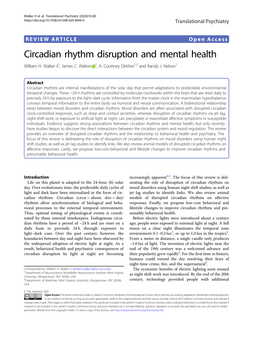 Pdf Circadian Rhythm Disruption And Mental Health