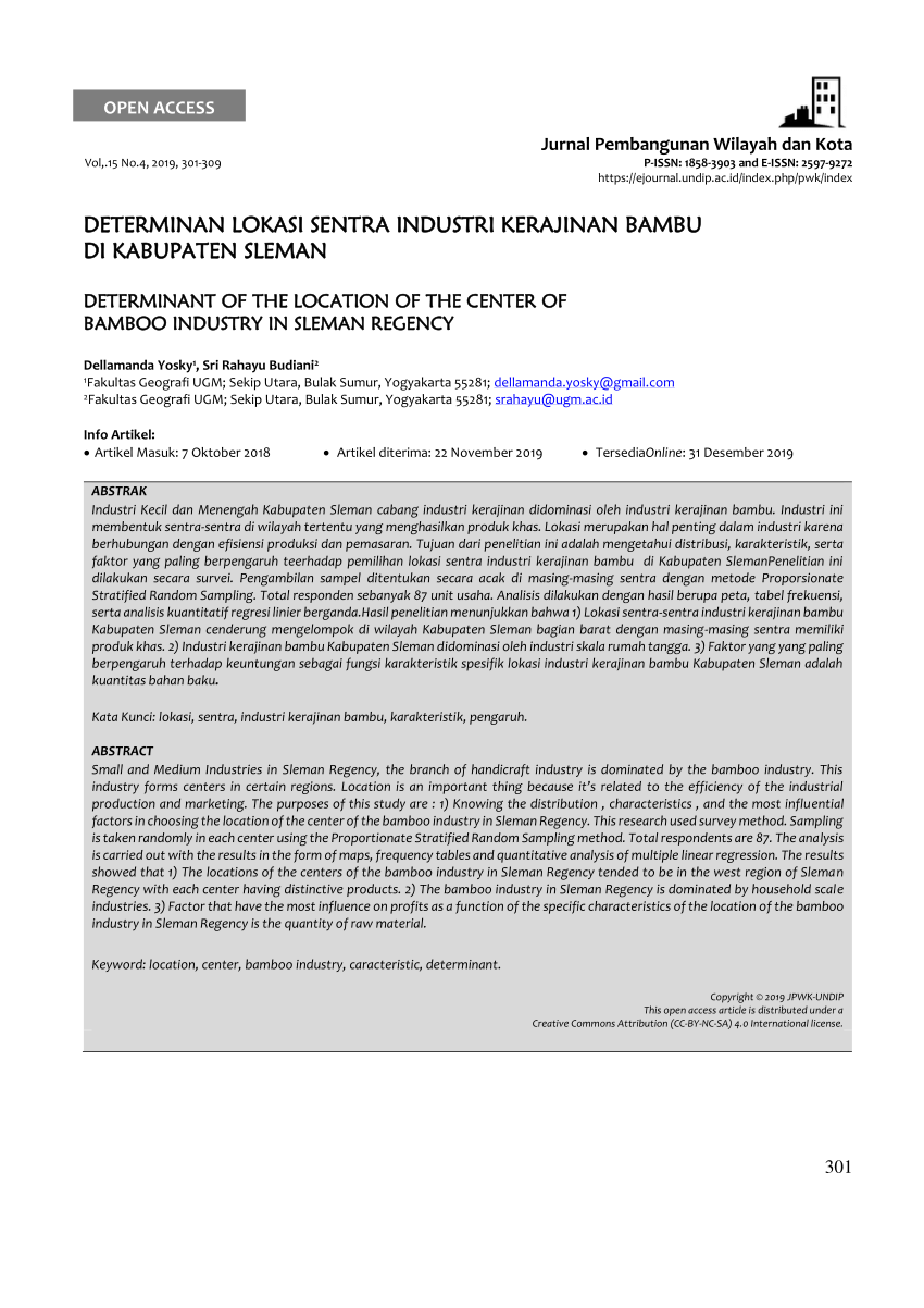  PDF  DETERMINAN LOKASI SENTRA INDUSTRI KERAJINAN  BAMBU  DI 
