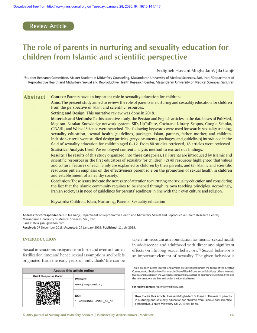 PDF) The role of parents in nurturing and sexuality education for children  from Islamic and scientific perspective