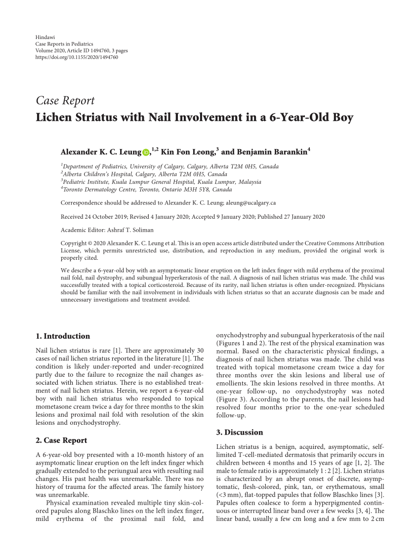 Nail lichen striatus: Is dermoscopy useful for the diagnosis?