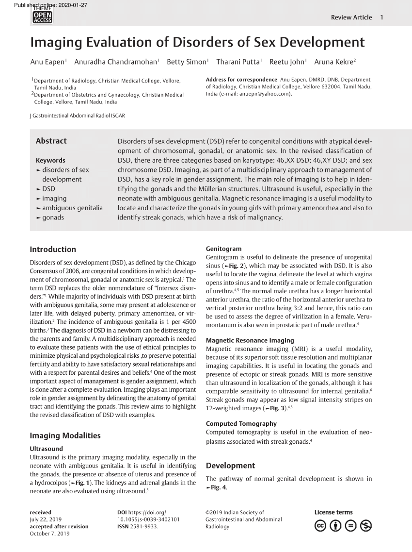 Pdf Imaging Evaluation Of Disorders Of Sex Development