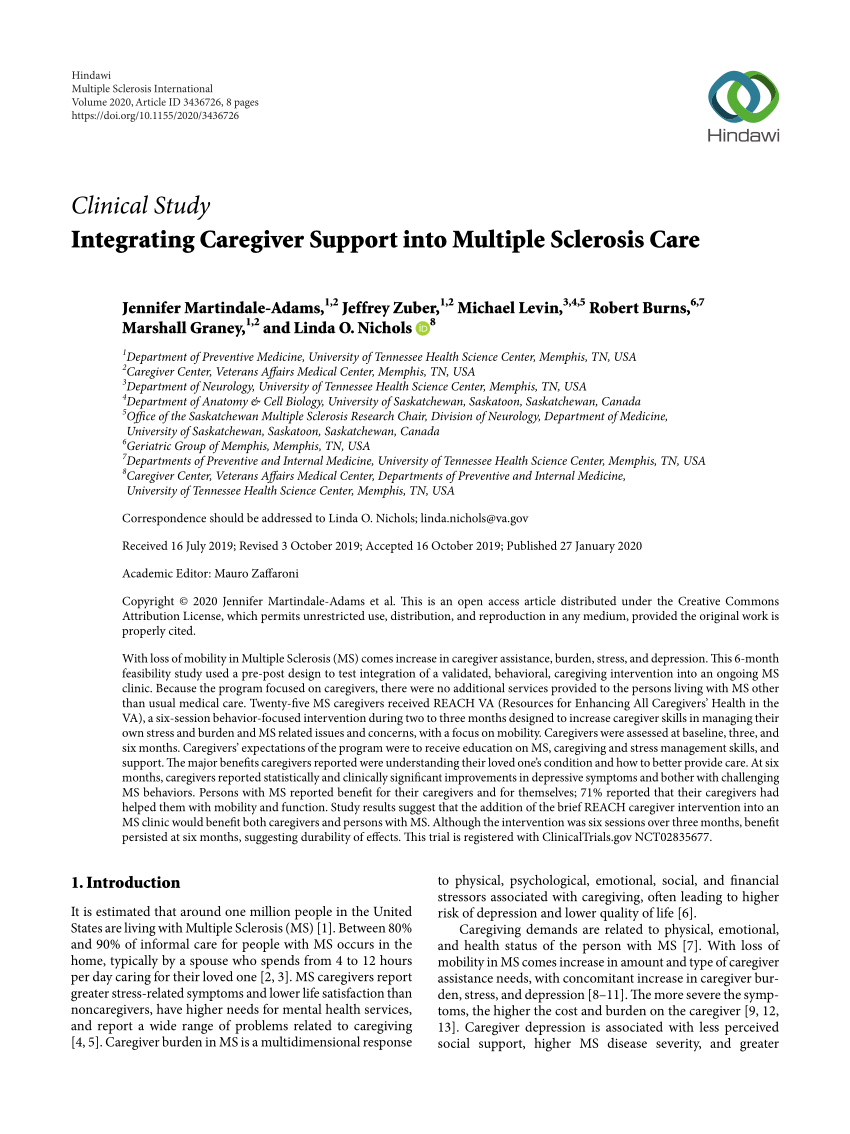 Pdf Integrating Caregiver Support Into Multiple Sclerosis Care