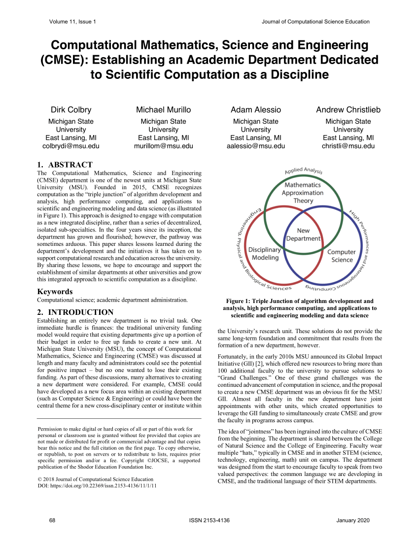(PDF) Computational Mathematics, Science and Engineering (CMSE) Establishing an Academic
