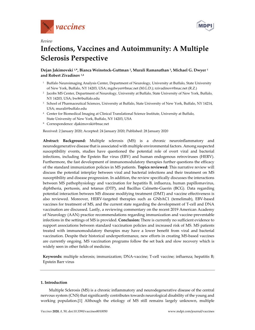 Pdf Infections Vaccines And Autoimmunity A Multiple Sclerosis Perspective