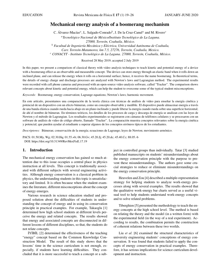 Pdf Mechanical Energy Analysis Of A Boomerang Mechanism