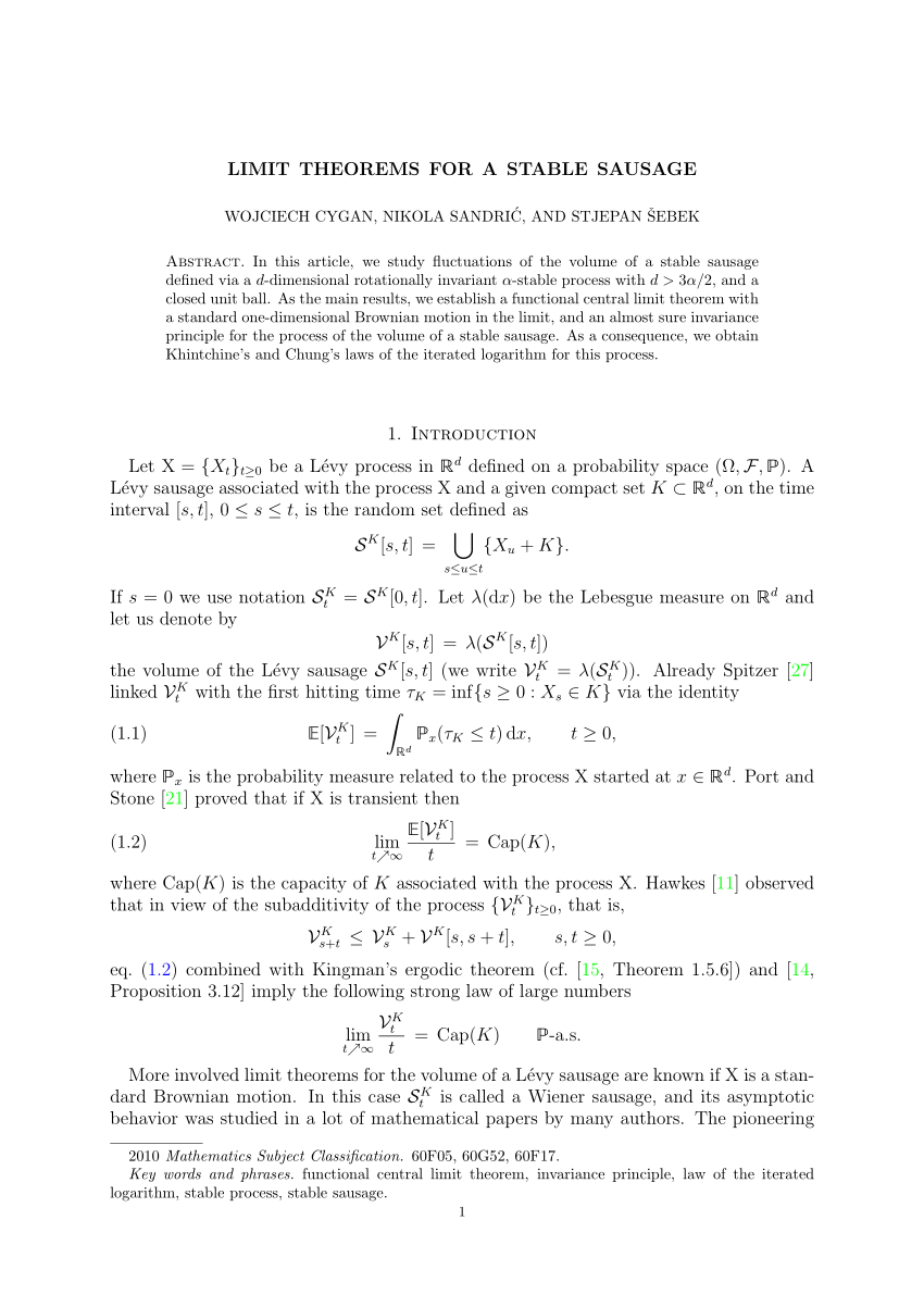 Pdf Limit Theorems For A Stable Sausage