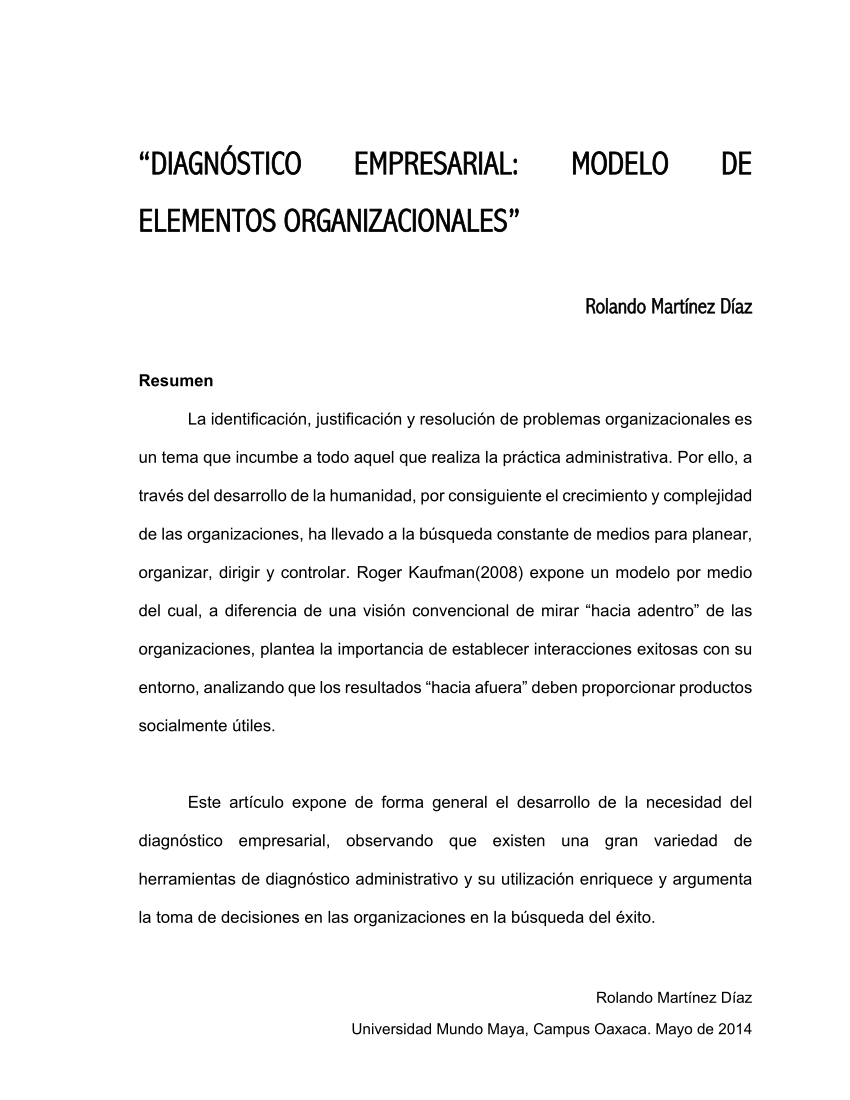 PDF) DIAGNÓSTICO EMPRESARIAL: MODELO DE ELEMENTOS ORGANIZACIONALES