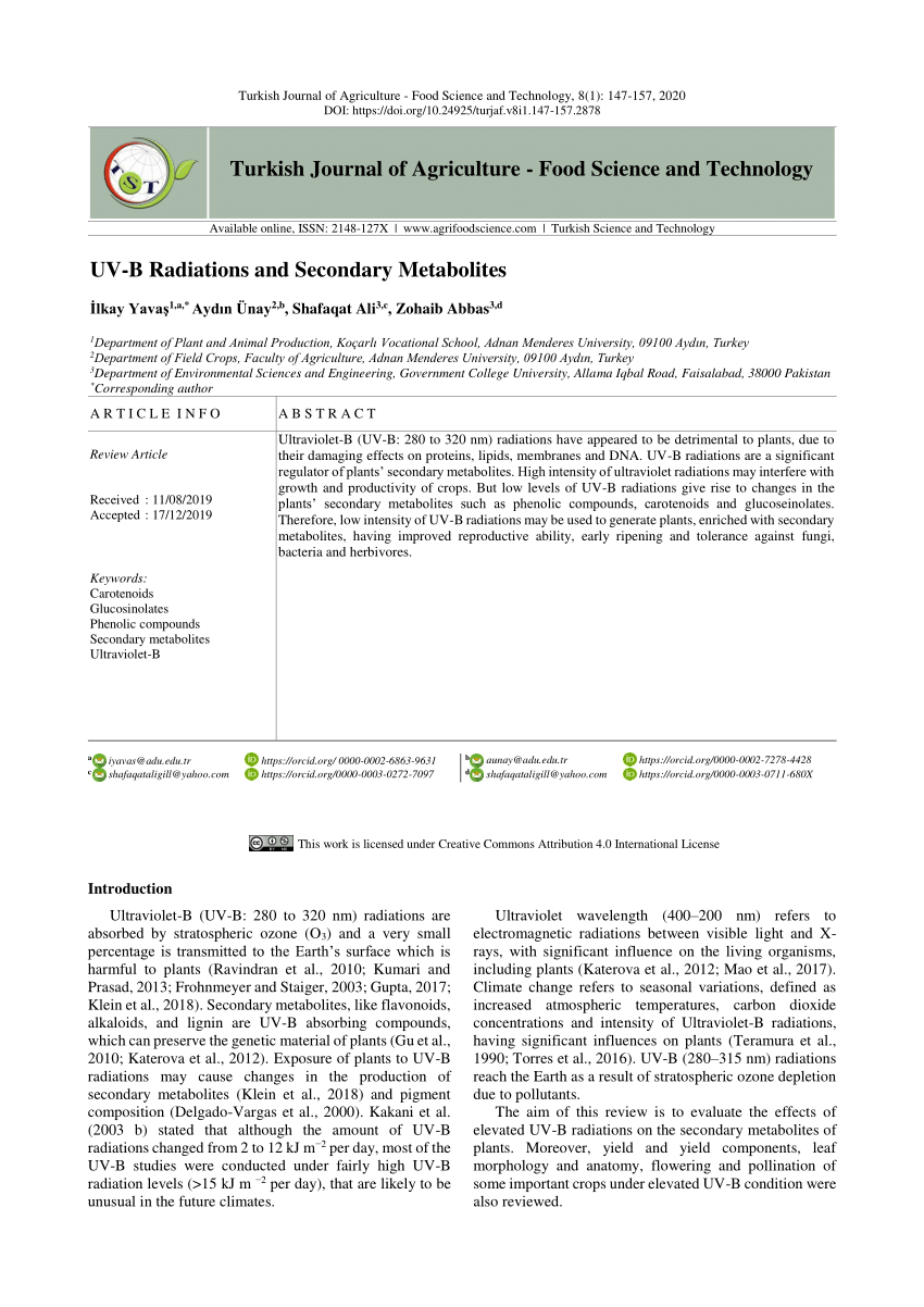 Pdf Uv B Radiations And Secondary Metabolites