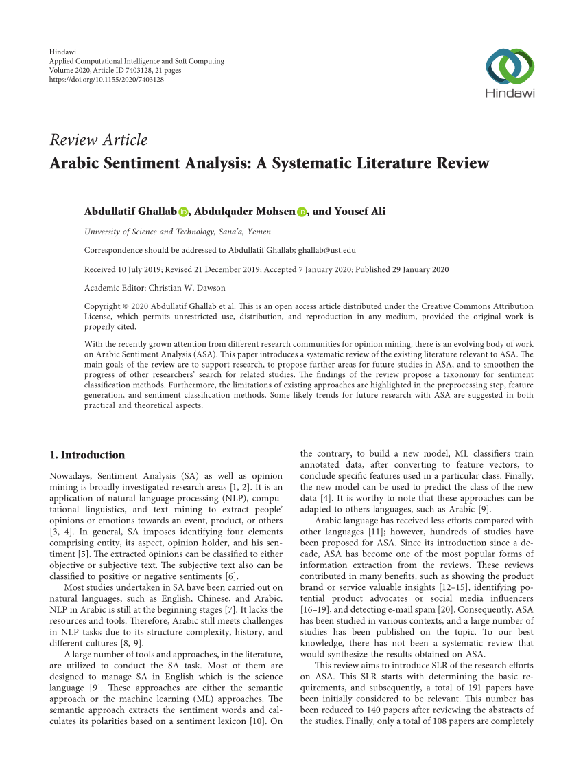 Pdf Arabic Sentiment Analysis A Systematic Literature Review