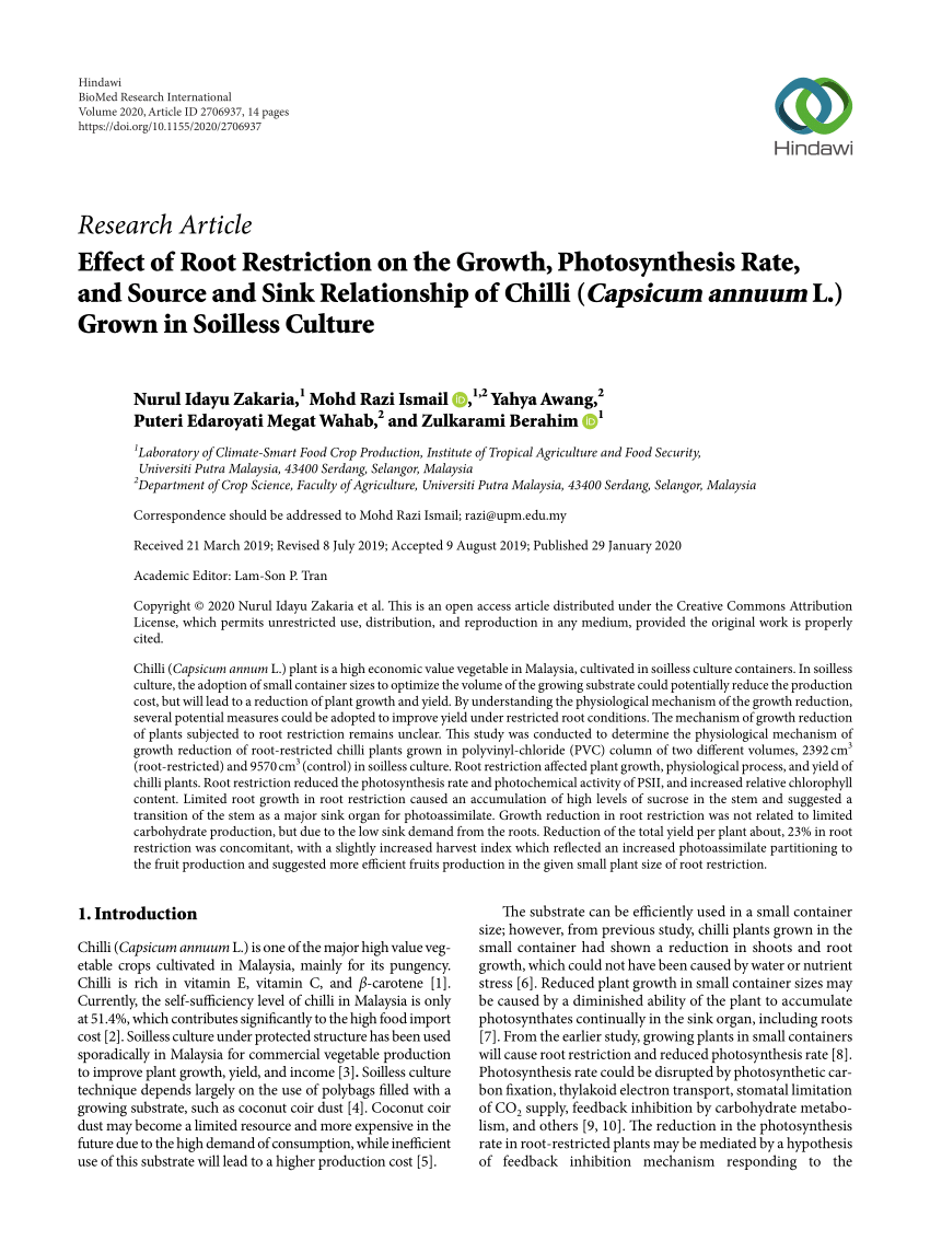 PDF) Effect of Root Restriction on the Growth, Photosynthesis Rate