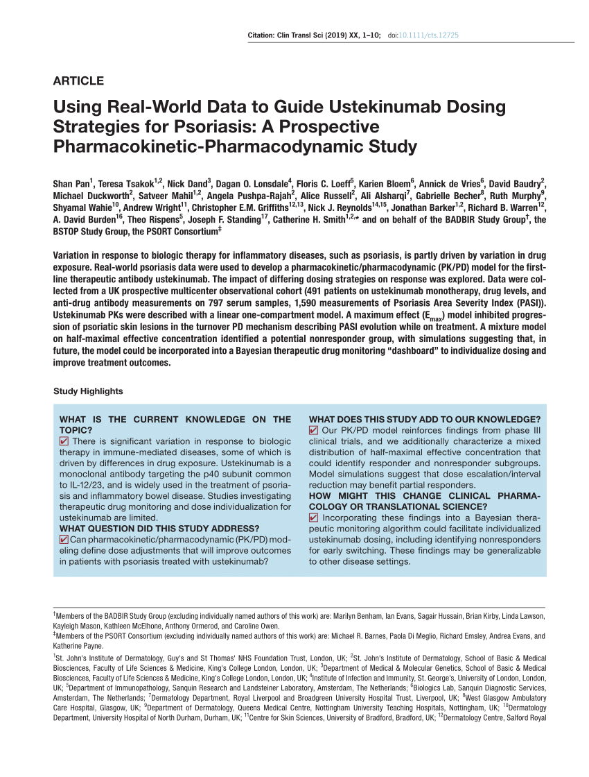 PDF) Using Real‐World Data to Guide Ustekinumab Dosing Strategies for Psoriasis A Prospective Pharmacokinetic‐Pharmacodynamic Study picture