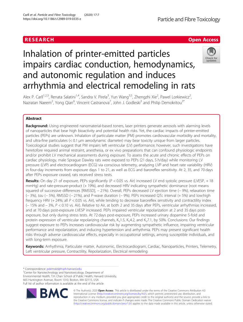 PDF) Inhalation of printer-emitted particles impairs cardiac