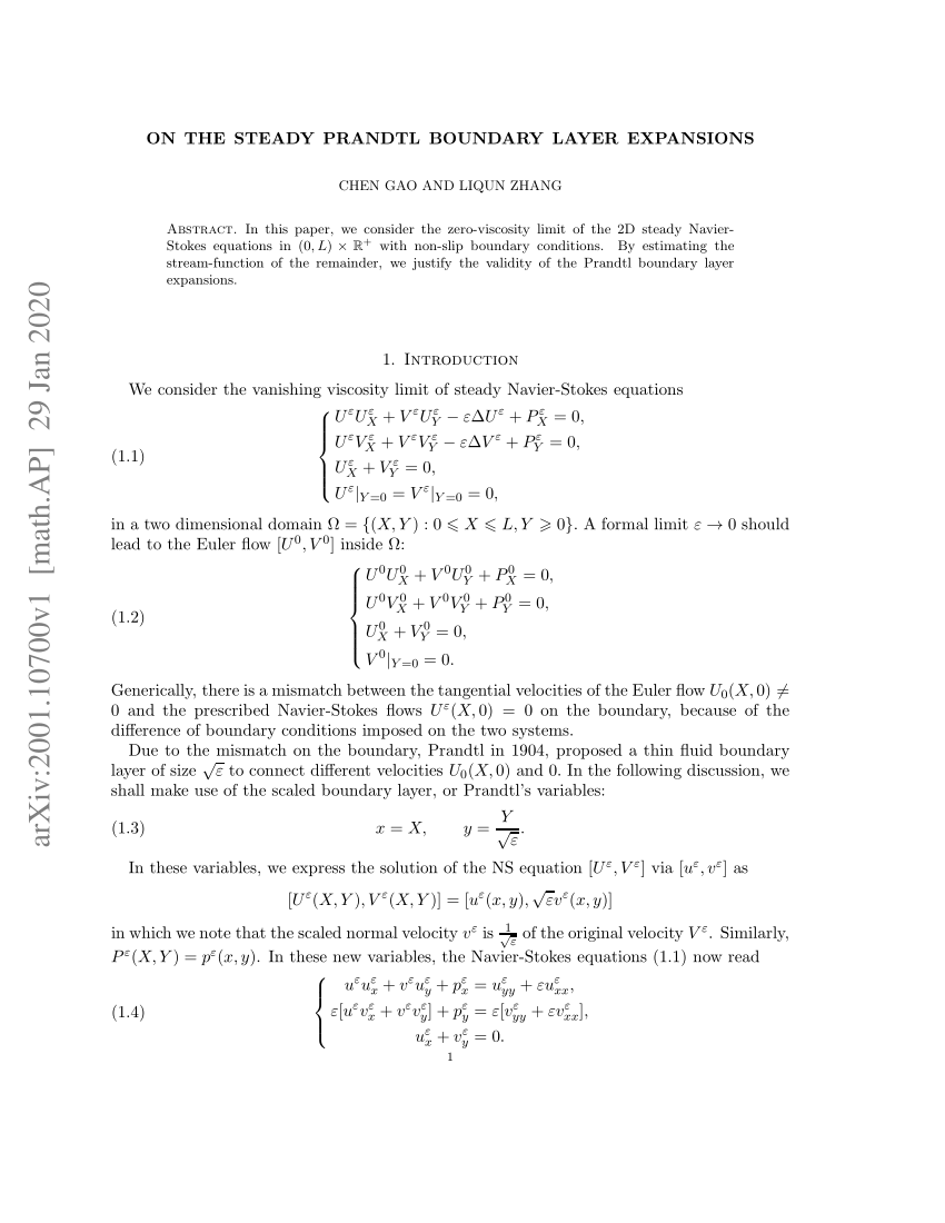 Pdf On The Steady Prandtl Boundary Layer Expansions