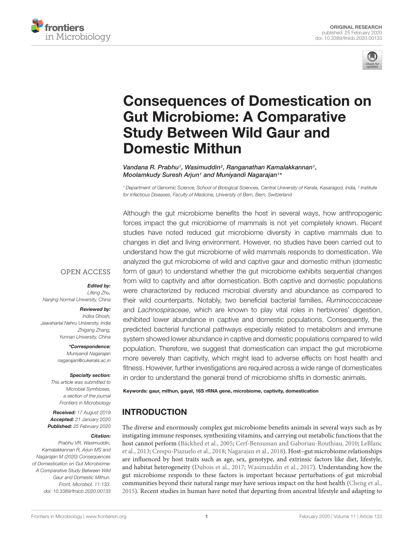 PDF) Consequences of Domestication on Gut Microbiome: A 