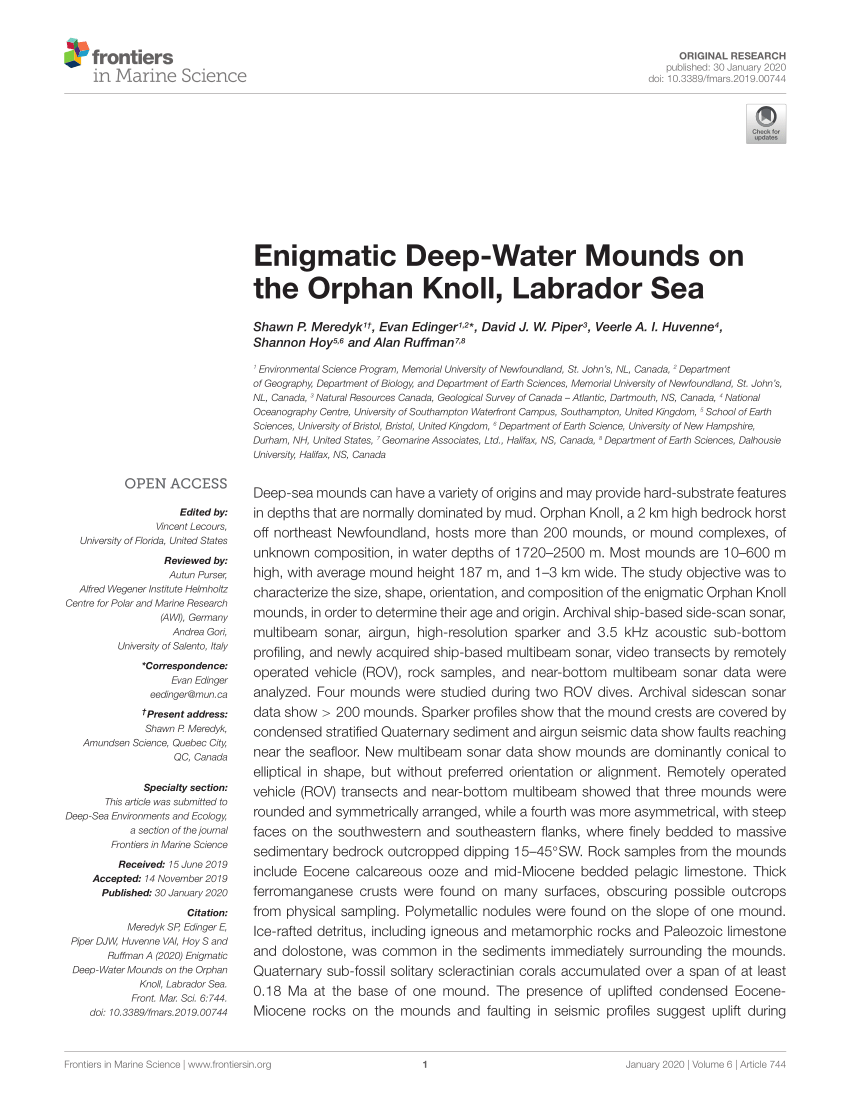 PDF) Enigmatic Deep-Water Mounds on the Orphan Knoll, Labrador Sea