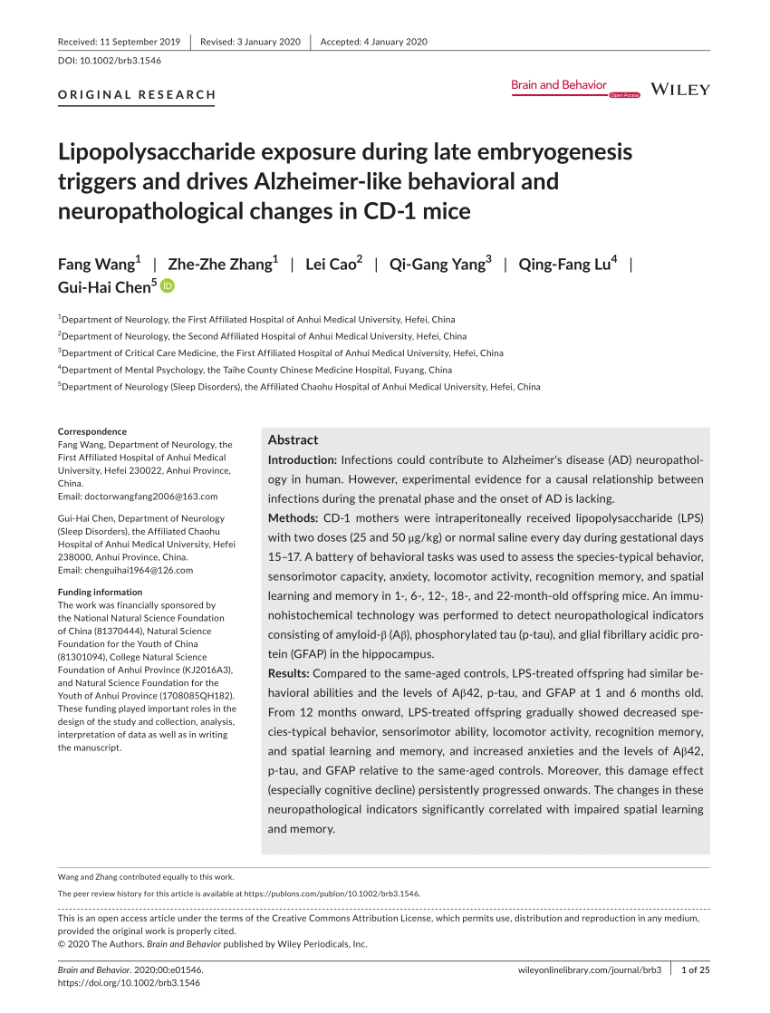 Pdf Lipopolysaccharide Exposure During Late Embryogenesis Triggers And Drives Alzheimer Like Behavioral And Neuropathological Changes In Cd 1 Mice