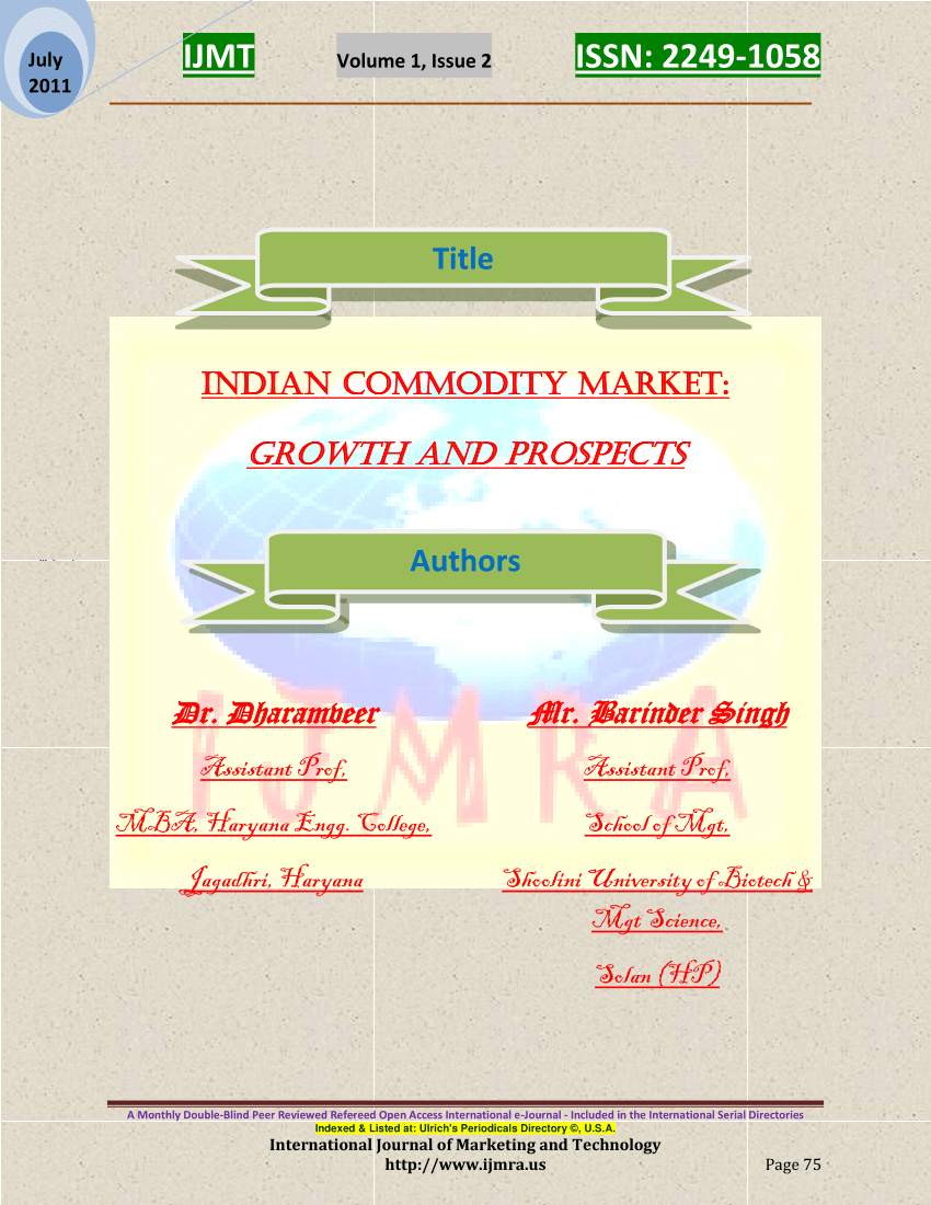 research paper on commodity market in india