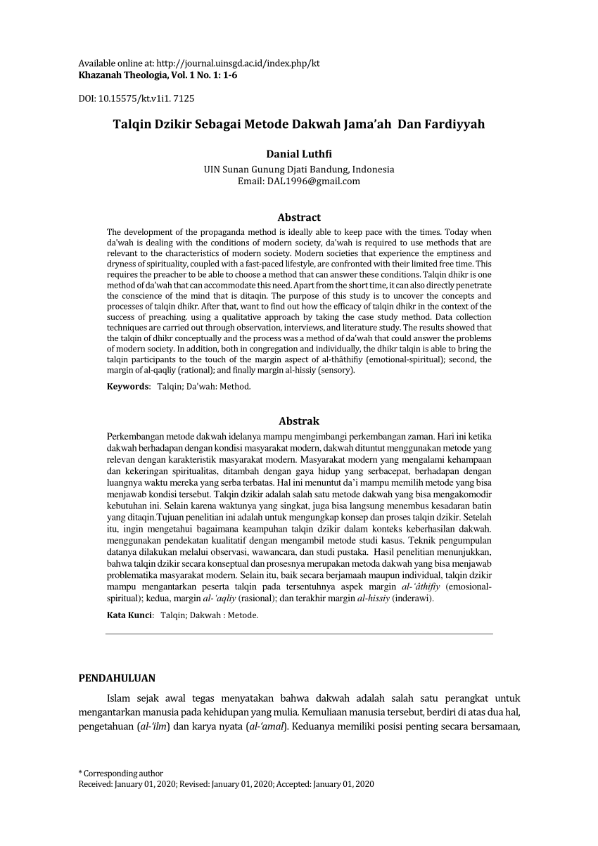 Pdf Talqin Dzikir Sebagai Metode Dakwah Jama Ah Dan Fardiyyah